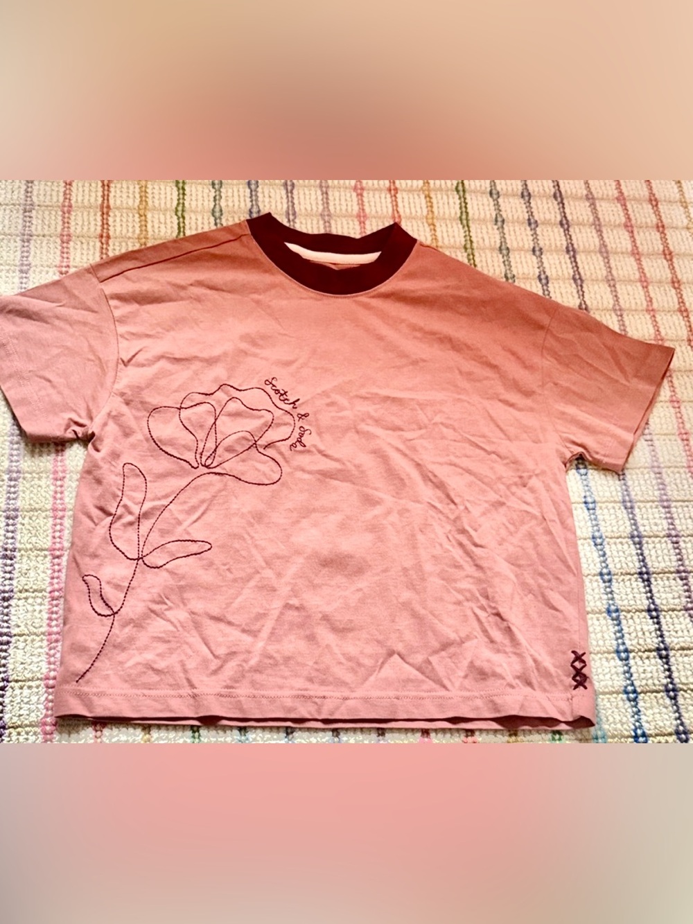 SCOTCH & SODA Graphic Embroidered Tee XS Cropped Pink Floral